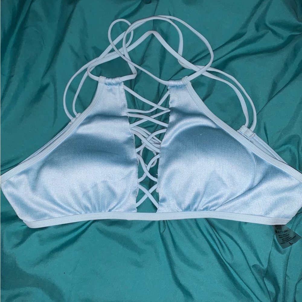 Zumiez Damsel Strappy Baby Blue Ribbed Padded Bikini Top